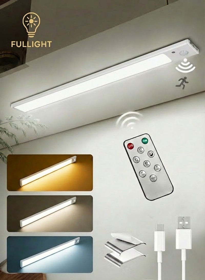 Fullight LED Motion Sensor Magnetic Cabinet Light with Remote Control, Rechargeable 3-Color Dimmable Stick-On Light for Closets, Cabinets, Bedside and Study Areas - Image 1